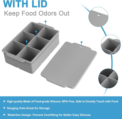Large Ice Cube Tray with Removable Lid Big Silicone Square Ice Cube Mold Reusab - Picture 2 of 6
