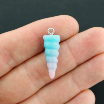 2 Unicorn Horn Charms Resin Silver Tone Loop 2 Sided 3D Pink Blue Ombre - K275