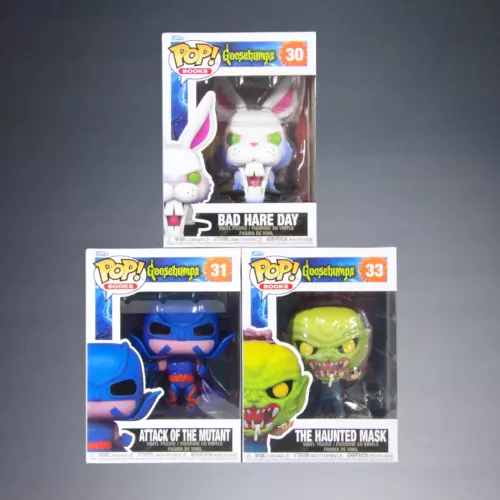 3pc FUNKO POP! GOOSEBUMPS BAD HARE DAY #30 ATTACK OF MUTANT #31 HAUNTED MASK #33