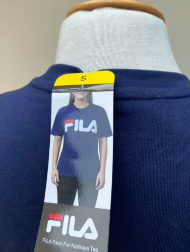 FILA Ladies T-shirt Cotton Faux Fur Fluffy Logo Gym Blue S M L XL BNWT - Picture 8 of 22