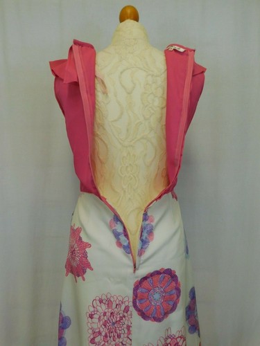 Harrods VTG 60's 70's maxi dress hot pink w ruffle bodice size 36 modern 8 party - Picture 8 of 12
