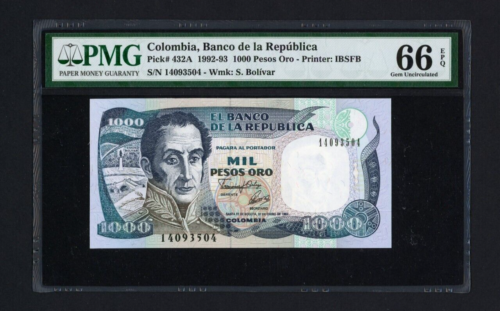 COLOMBIA Banknote P432A , 1992 , 1000 Pesos Oro , PMG 66 EPQ - Picture 1 of 2