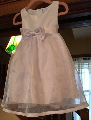 Flower Girl Dress Satin and Organza with Bow Accent for Little Girls 12 Months - Picture 4 of 12