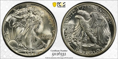1942 PCGS MS64 DDR FS-801 Doubled Die Reverse Walking Liberty Half Dollar