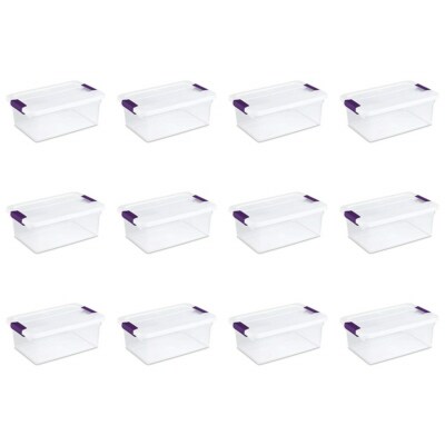 Sterilite 17531712 15 Quart 14 Liter Clear Latch Box, Storage Container, 12 Pack