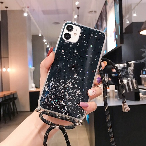 Hülle Für iPhone 16 15 14 13 12 Pro Max 11 XR Glitzer Silikon mit Lanyard Cover - Bild 13 von 17