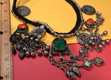 RARE Antique Middle East Real Silver Coins Chain Head Piece Hand Made