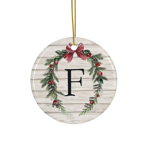Personalized Monogram Ceramic Christmas Ornament, Classic Wreath on Wood Design - Bild 6 von 102