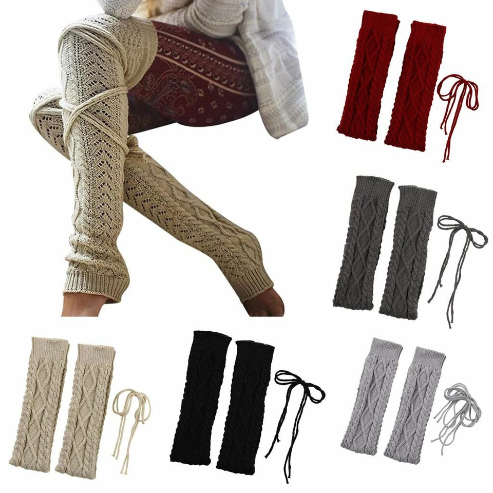 Mujeres Cálidos Invierno Tejidos Calcetines Sobre la Rodilla Largo Muslo Hasta Bota Medias Suaves Foto 2 de 4