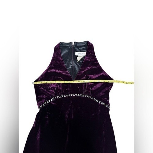 Maxi Vestido De Colección Y2K Ever Beauty Terciopelo Estrás Talla 8 Halter Púrpura - Imagen 7 de 11