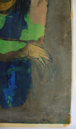 VINTAGE OIL PAINTING PAPER SIGNED GIRLS PORTRAIT MODERN FIGURATIVO RIVERA STYLE - Picture 20 of 24