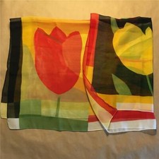 Vtg Sheer TULIP Scarf MOD Colorblock 35  Abstract Art Floral Multicolor