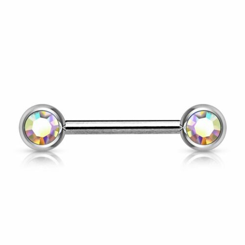 Surgical Steel Nipple Bar Barbell Piercing With Front Facing CZ Gems - Picture 5 of 12