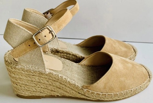 Botkier "Elia" Espadrille-Sandalen mit Knöchelriemen Keilabsatz sand nude Gr. 6 Nubuk - Bild 8 von 10