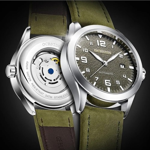 OCHSTIN AUTOMATIC MEN'S WRISTWATCH 22 JEWELS GREEN TONE WR 30M NEW IN BOX - 第 3/10 張圖片