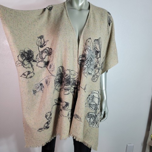 Anthropologie Petanu by Pashma Cardigan One Size Floral Cashmere Wool Silk Beige - Picture 2 of 7