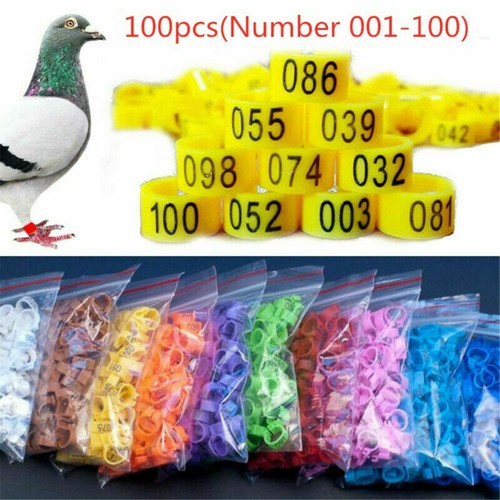 100X 001-100 Digital Numbered Bird Leg Band Rings Clip For Pigeon Parrot Poultry