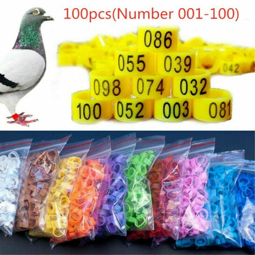 100X 001-100 Digital Numbered Bird Leg Band Rings Clip For Pigeon Parrot Poultry - Photo 1 sur 22