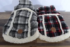 Plaid Sherpa Dog Jacket Coat Checkered Quilted Vest Warm Winter Dog Coat M/L/XL