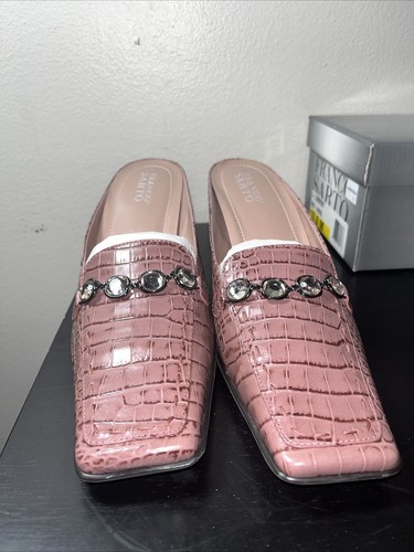 Franco Sarto Croc Embossed Slip On Mule Heel Purple Laurent Jeweled Sz 10 - Picture 2 of 9