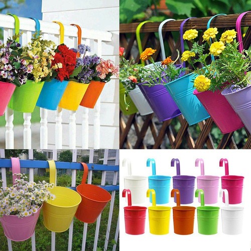 Plant Hanging Basket Pot Iron Flower Bucket Metal Garden Fence Hanging Box - Picture 1 of 17