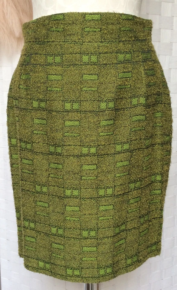 VERTIGO PARIS Boucle Tweed Wool Lined Pencil Knee Length Skirt Fr 44 US 12