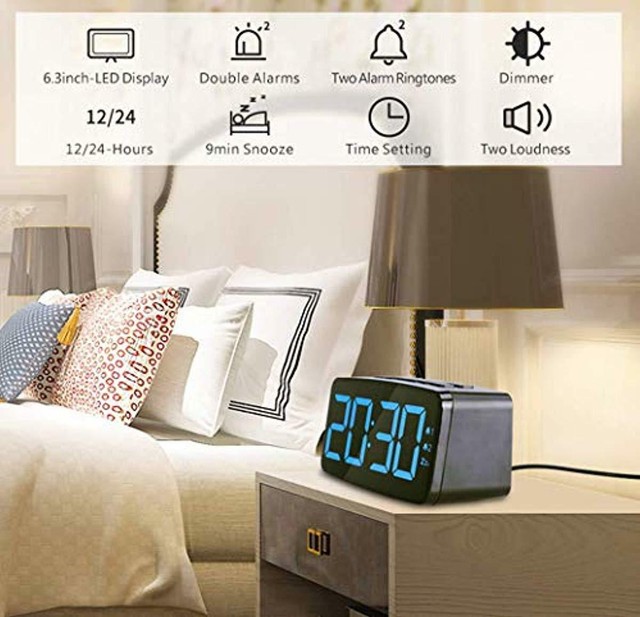 Digital Alarm Clock with FM Radio-Large Smart LED Display Adjustable Brightness