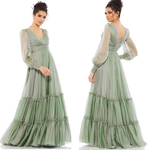 NET MAC DUGGAL FAUX WRAP LONG SLEEVE TIERED GOWN SIZE 6 - Picture 1 of 12