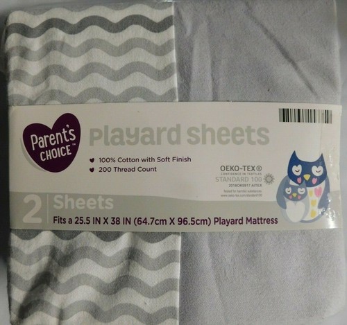 Parent's Choice 100% Cotton 200 Thread Count Playard Sheets, 2-Pack, Gray - Picture 1 of 3