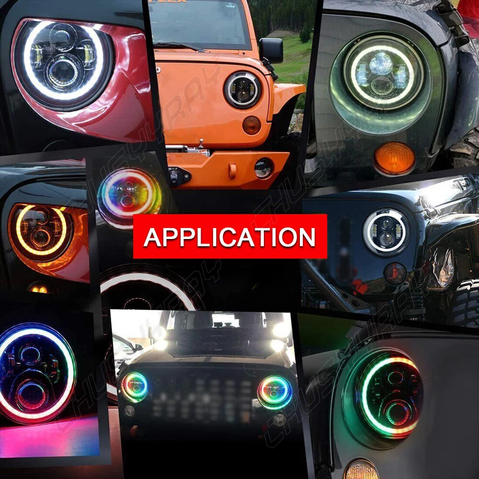 Nuevo par de faros redondos RGB de 7" lámpara de haz alto/bajo para Dodge D150 1970-1980 Foto 2 de 4