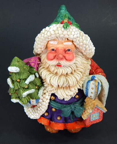 RESIN JOLLY SANTA CLAUS FIGURINE CHRISTMAS TREE PRESENTS COTTAGE HOLIDAY DECOR - Picture 2 of 10