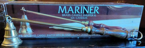 Vntg MARINER Brass/Wood 12 Inch Snuffer w Box/No Candles - Picture 3 of 5