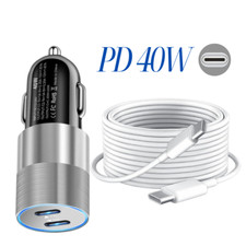 PD 40W Dual USB-C Fast Car Charger Type C Cable For iPhone 15 16 Pro Max Samsung