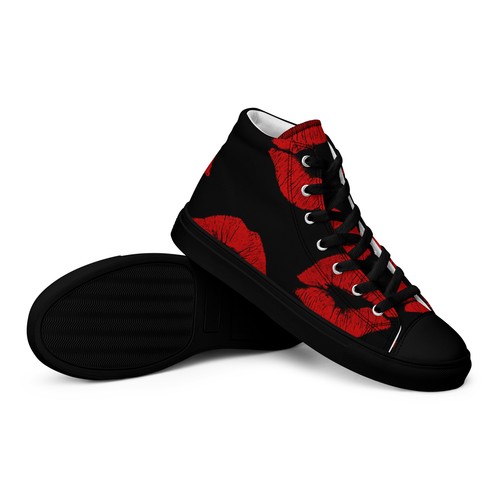 Voiceritzy Red Kiss High Tops – Bold Canvas Shoes – Party Nightwear Street Style - Picture 2 of 25