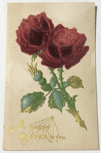 Vintage A Happy Easter to You Embossed Postcard Germany Divided Back Roses