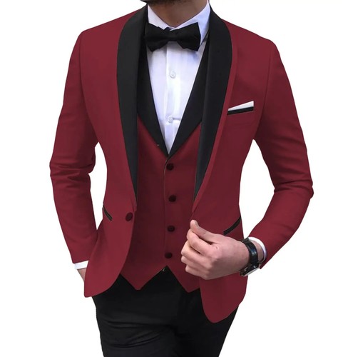 Mens Suits 3 Piece Lapel Groom Tuxedos Wedding Groomsmen Suits Men - Picture 7 of 41