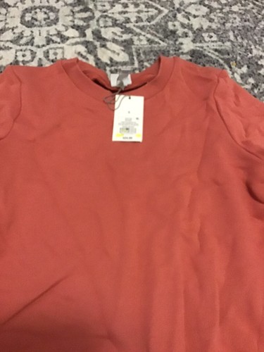 A New Day Womens Sweatshirt Puff Sleeve Crewneck Cotton Size Small Light Red - Picture 3 of 6