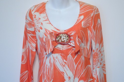 Julie Miller Vintage Damen orange weiß Print verziert Maxikleid Gr. 8 - Bild 12 von 12