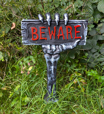 Halloween Deko Skelett Vorsicht Schild gruselig Party Haus Requisite mit Pfahl