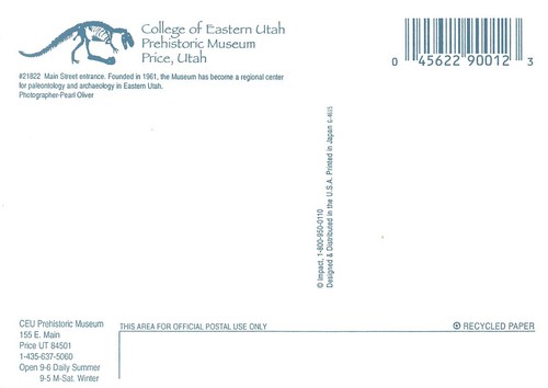 CEU Prehistoric Museum Price Utah 4x6 Chrome Postcard - Picture 2 of 2