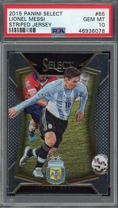 Lionel Messi 2015 Panini Select Striped Jersey Soccer Graded Card #65 PSA 10