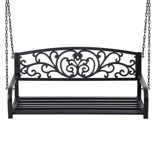 Gardeon Outdoor Porch Swing Chair Patio Furniture Floral Backrest 2 Seater Black - Picture 3 of 7
