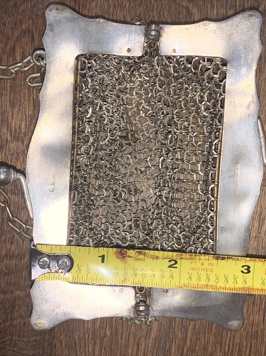 Antique Silver chain handle Mesh Purse 104g stamped G Antique Silver chain handle Mesh Purse 104g stamped G