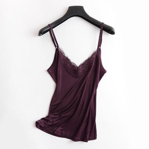 Silk Blend Women Strap Vest Lace Sleeveless Shirt Tank Top Spaghetti Cami V Neck - Picture 16 of 23