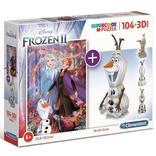 CLEMENTONI - PUZZLE GLITTER 104 PIÈCES + 3D OLAF MODELE - LA REINE DES NEIGES 2
