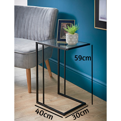 Modern Glass Top Sofa Side Table | Black Metal Legs End / Coffee Table - Picture 3 of 3