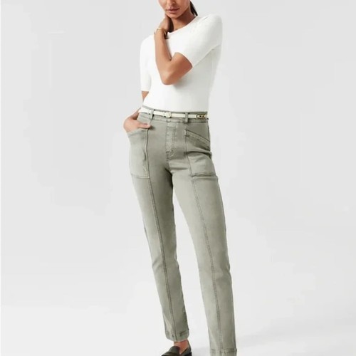 Pantalone Spanx Elasticizzato Twill Gamba Dritta in Olio di Oliva Donna Taglia Large Nuovo con etichette - Foto 3 di 12