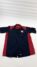 Red Kap Shirt Mens Large Navy Red Button Up Work Uniform Patch Short Sleeve