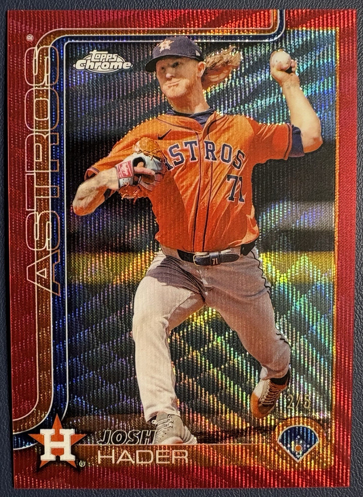 2025 Topps Chrome Josh Hader Red Wave Refractor 2/5 Astros
