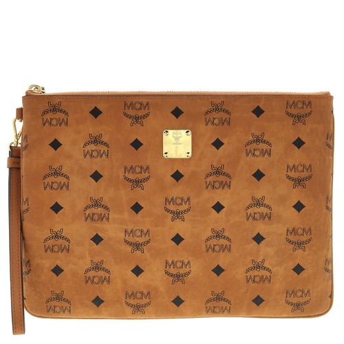 MCM Ladies Wristlet Zip Pouch in Cognac Visetos Original MXZAAVI03CO